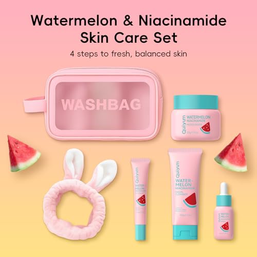 QUIYUM Watermelon & Niacinamide Skincare Set for Women Teens Girls, 4PCS