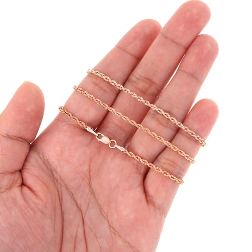 Nuragold 14k Real Rose Gold 1.8mm Rope Chain Diamond Cut Necklace (16"-30") - 24"