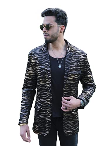 THWEI Mens Blazer Leopard Print Tuxedo Luxury Notched Lapel Slim Fit Stylish Sport Coats Jacket