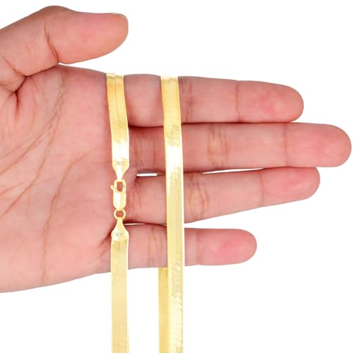 Nuragold 10K Real Yellow Gold Herringbone Chain Flexible Necklace (3mm-9mm) - 16",6mm