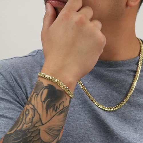 Nuragold 14k Real Yellow Gold Miami Cuban 7mm Solid Chain Mens Bracelet - 9"