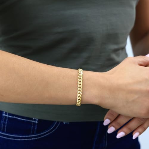 Nuragold 14k Yellow Gold 6.5mm Miami Cuban Link Chain Bracelet, Mens Womens Jewelry Box Clasp 7" 7.5" 8" 8.5" 9"