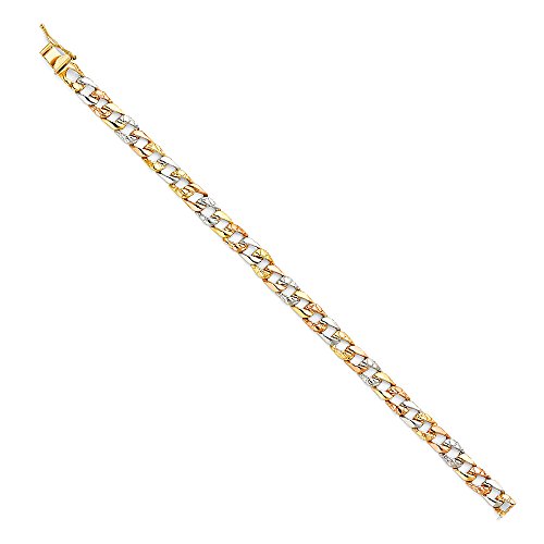 The World Jewelry Center 14k Real Tri Color Gold Stamp Nugget Cuban Link Bracelet - 7"