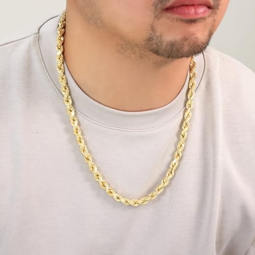 Nuragold 14k Real Yellow Gold Rope Chain Diamond Cut Mens Necklace - 8mm - 22"
