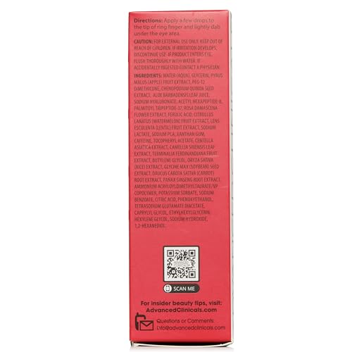 Advanced Clinicals Dark Circle Caffeine Under Eye Serum For Face With Hyaluronic Acid Moisturizer + Peptides | Brightening Vitamin C Serum Helps Improve Look Of Puffy Eye & Fine Lines, 1.75 Fl Oz