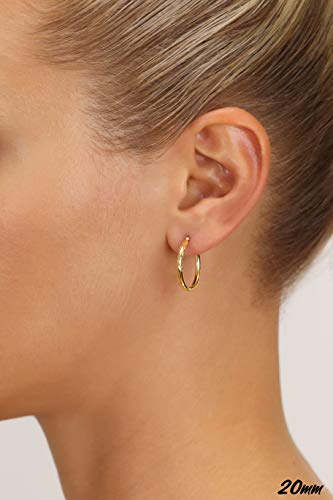10K Yellow Gold Hand Engraved Full Diamond-cut Round Hoop Earrings 20mm