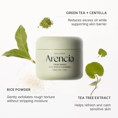 Arencia Korean Rice Mochi Face Cleanser - Face Wash, Gentle Scrub All in One for Deep Cleansing, Moisturizing, Pore Minimizing with Rice Water & Green Tea (4.23oz)