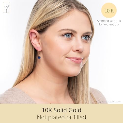 Solid 10K Yellow Gold White Opal Earrings for Women | October Birthstone White Dangle Earrings with Leverbacks | 8mm Round Hypoallergenic Gemstone Drop Dangling Earring by MAX + STONE