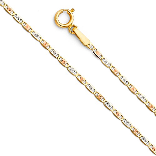 14k REAL Tri Color Gold Solid Men's 4mm Star Diamond Cut Chain Necklace with Lobster Claw Clasp - 22"