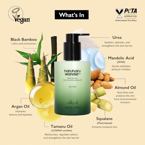 HARUHARU Black Bamboo Daily Smoothing Body Oil, 6.76 fl.oz, Korean, Vegan