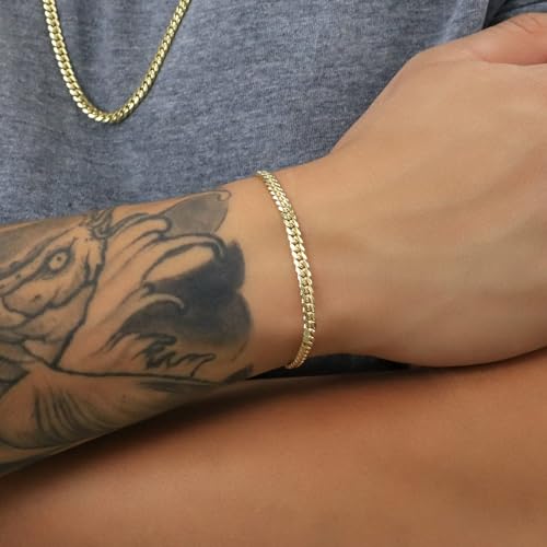 Nuragold 18k Real Yellow Gold Miami Cuban Link 4mm Solid Chain Bracelet - 7.5"