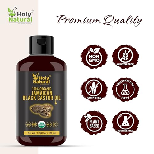 Organic Jamaican black Castor Oil (3.38 fl oz) USDA Certified, Traditional Handmade with Typical and Traditional roasted castor beans smell ,100% Pure black Castor Oil (No Additive, Non GMO)