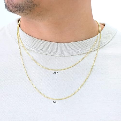 Nuragold 10K Real Yellow Gold Round Box Venetian Link Chain Necklace - 1.5mm,22"