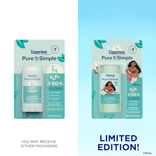 Coppertone Pure and Simple Kids Mineral Sunscreen Stick SPF 50, 0.49 OZ