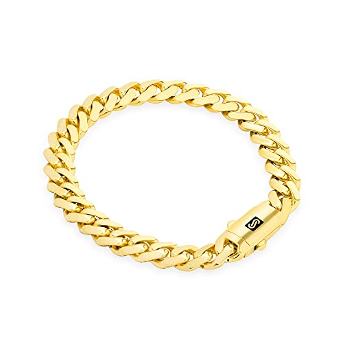 Nuragold 14k Real Yellow Gold Royal Monaco 7.5mm Miami Cuban Chain Bracelet - 7"