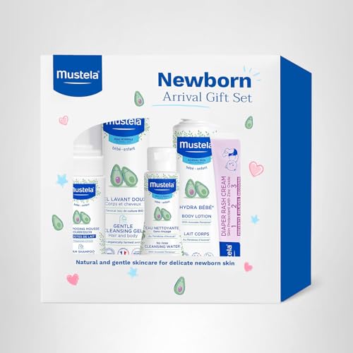 Mustela Newborn Arrival Gift Set - Baby Skincare & Bath Time Essentials - Natural & Plant Based - 5 Items Set