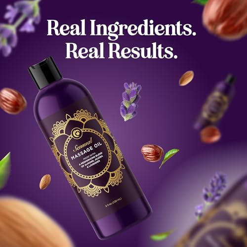 Aromatherapy Sensual Massage Oil for Couples - Relaxing Lavender Massaging Oil for Massage Therapy with Vitamin E Jojoba & Sweet Almond - Naturally Scented Vegan Non GMO & Gluten Free (8 Fl Oz)