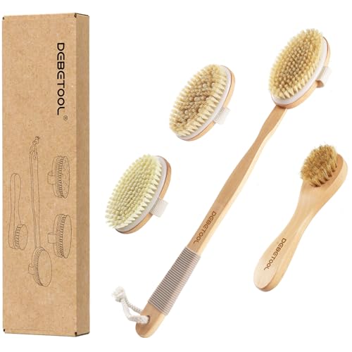 DEBETOOL Dry Brush Set with 3 Detachable Heads, Natural Boar Bristle
