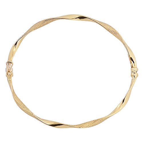 14k Yellow Gold Sandblast and High Polish Twisted Bangle Bracelet