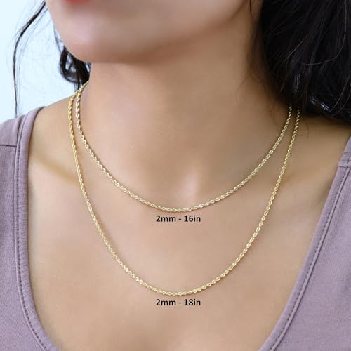 Nuragold 10k Real Yellow Gold 2mm Rope Chain Lightweight Necklace (16"-30") - 22"