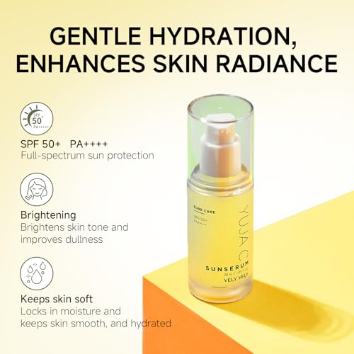 VELY VELY Yuja C Sunscreen Serum SPF 50+ PA++++, Korean Sunscreen UV Protection Lightweight Pore Care, Non-Sticky, No-Pilling Evens Out Skin Tone for Sensitive Skin 30ml/1.01 oz
