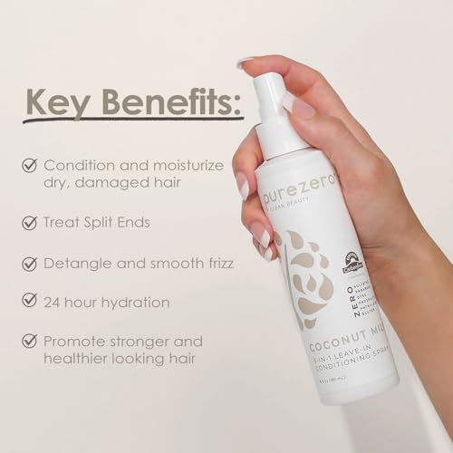Purezero 9-in-1 Leave-In Conditioner Spray 6 oz – Multi-Action Hair Treatment for Moisture, Detangling, Frizz Control, Heat Protection, and Shine