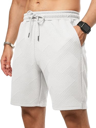 JMIERR Mens Casual Shorts Fashion Drawstring Summer Beach Stretch Waist Sweat Shorts with Pockets for Men 7 Inch Inseam Relaxed Fit, M, White