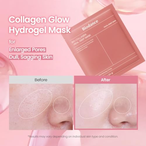 BIODANCE Bio-Collagen Real Deep Mask, Hydrating Overnight Hydrogel Face Mask, Pore Minimizing, Elasticity, Plumping, Travel Essentials & Self Care Gifts for Women, Korean Skin Care | 1.19oz(34g) x 4ea