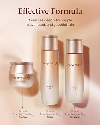 Sooryehan Bichaek True-Rejuvenating Korean Hanbang Skincare Gift Set (5-Piece) - Toner, Emulsion Lotion & Cream with Mini Eye Cream and Serum - Anti-Aging, Firming & Elasticity