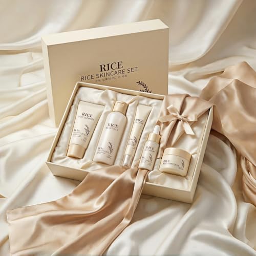 Korean Skin Care Set with Rice, 5-Step Facial Kit for Women