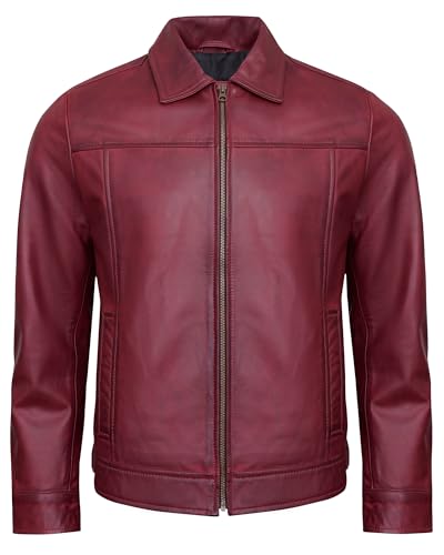 UrbanFocal Maroon Leather Jacket For Men - Real Lambskin Vintage Leather Jackets | [101001905] J.Wick Maroon, XL
