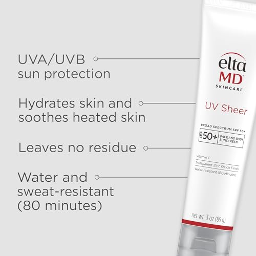 EltaMD UV Sheer Face and Body Sunscreen with Zinc Oxide, SPF 50+, 3 oz