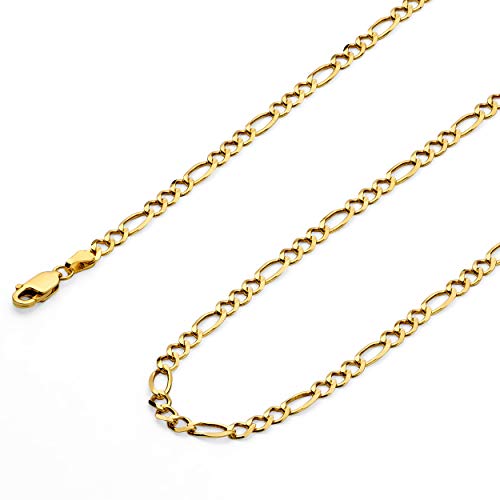 14k REAL Yellow Gold Solid Men's 4.5mm Figaro 3+1 Open Chain Bracelet with Lobster Claw Clasp - 7.5"