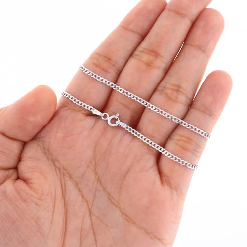 Nuragold 14K Real White Gold Cuban Curb Solid Italian Link Chain Necklace - 18",2mm