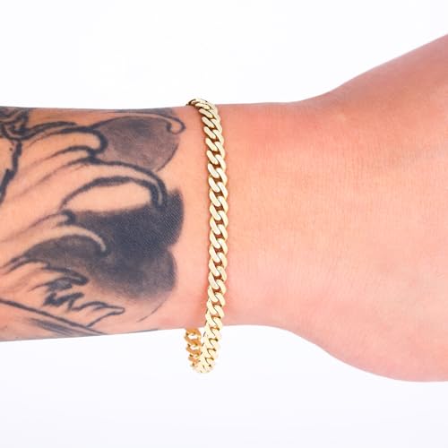 Nuragold 10k Real Yellow Gold Royal Monaco 5mm Miami Cuban Chain Bracelet - 6.5"