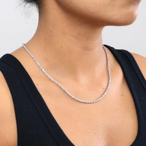 Nuragold 14k Real White Gold 3mm Rope Chain Diamond Cut Necklace (16"-30") - 20"