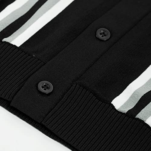 PJ PAUL JONES Mens Short Sleeve Knitted Polo Shirts Vintage Striped Summer Knit Shirt Mens Collared Shirts Short Sleeve Black L