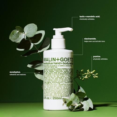 MALIN+GOETZ Eucalyptus Hand + Body Scrub, Resurfacing Cleanser, 8.5 fl Oz