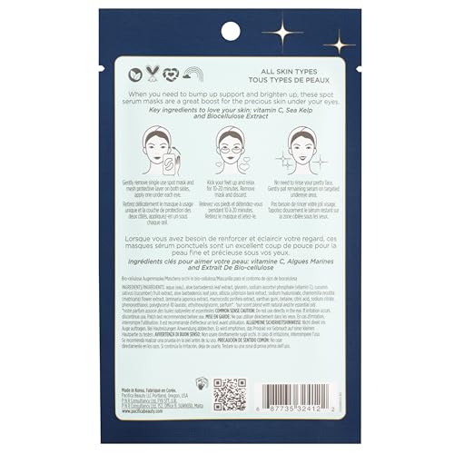 Pacifica Undereye Spot Serum Mask – Bright Eye Vitamin C Mask for Dark Circles & Hydration, Brightening Under Eye Treatment, Vegan & Cruelty-Free, 1 Pack