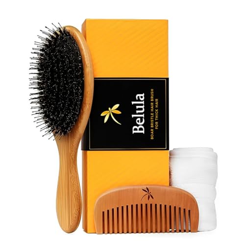 Belula Boar Bristle Hair Brush Set for Thick, Long and Curly Hair, Large