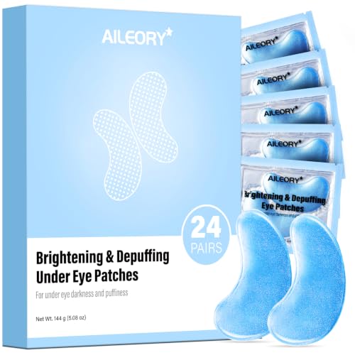 AILEORY Under Eye Patches for Dark Circles and Puffiness, Brightening Eye Masks with Caffeine, Niacinamide & Tranexamic Acid for Under-Eye Dullness, Depuffing Eye Treatment for Eye Bags, 24 Pairs