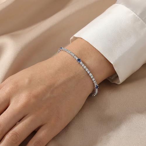Pompeii 1 1/10 Ct Diamond & Blue Sapphire Tennis Bracelet 14k White Gold 7" Lab Grown (G/H,VS)