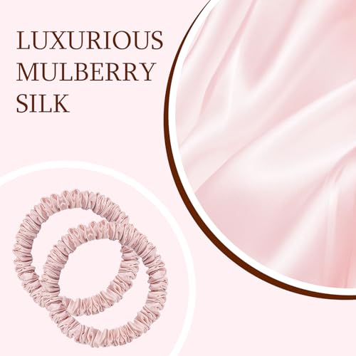 chezlena100% Silk Scrunchies for Women -No Crease & No Damage Hair Ties | Reduces Frizz, Gentle Elastic,Blackpinkchampagne, Pack of 6