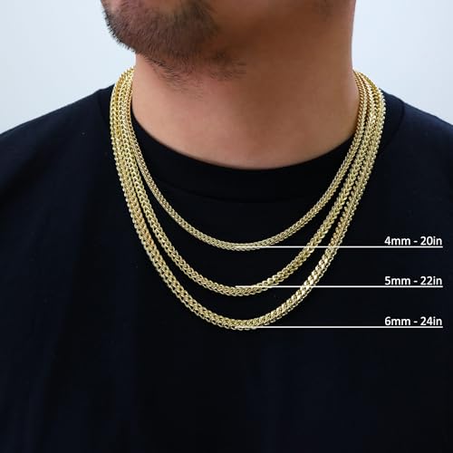 Nuragold 10K Real Yellow Gold Square Franco Box Chain Wheat Necklace - 22",4mm