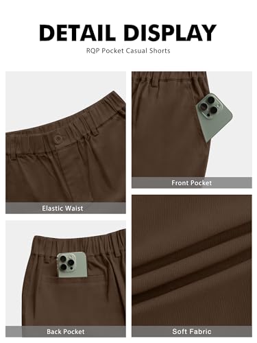 RQP Men's Cotton Casual Shorts Classic-fit 5" Chino Shorts Elastic Waist Daily Wear Dress Shorts Baech Summer Shorts,Coffee