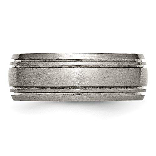 Sonia Jewels Real Titanium Grooved 8mm Men's Wedding Brushed Matte Finish Band Ring Size 10.5