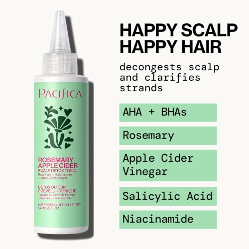 Pacifica Scalp Detox Tonic – Scalp Exfoliator with Glycolic & Salicylic Acid for Clarifying Build Up & Purifying – Infused with Rosemary to Support an Itchy, Dry Head – Vegan & Cruelty-Free – 5 oz