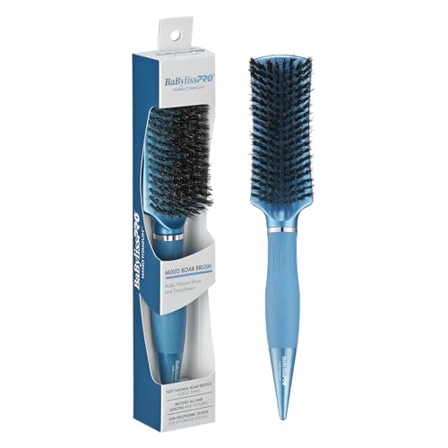 BaBylissPRO Nano Titanium Mixed Boar Bristle Hair Brush, Professional Styling Brush for Shine, Smoothness & Healthy-Looking Hair, Ideal for All Hair Types & Everyday Use