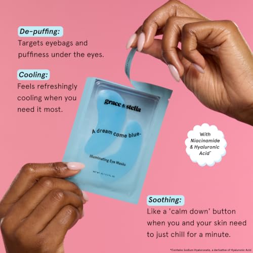grace & stella Award Winning Under Eye Mask Reduce Dark Circles, Puffy Eyes, Undereye Bags, Wrinkles, Gel Under Eye Patches, Small Gifts for Women, Gifts Under 10 Dollars, Vegan (6 Pairs, Blue)