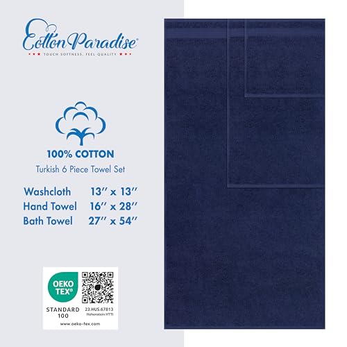 Cotton Paradise 100% Cotton Turkish Towel Set, Soft Absorbent Quick Dry, 6 Piece Towel Set, Navy Blue